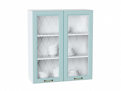 Шкаф верхний с 2-мя остекленными дверцами Ницца 920*800*318 Голубой / Белый
