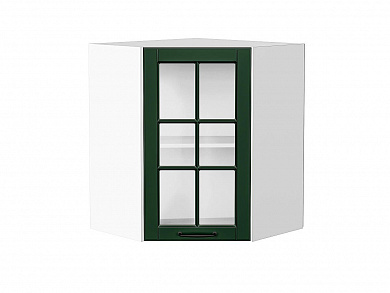 Шкаф верхний угловой остекленный Дублин 716*600*600 Special Green / Белый