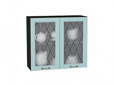 Шкаф верхний с 2-мя остекленными дверцами Ницца 716*800*318 Голубой / Graphite