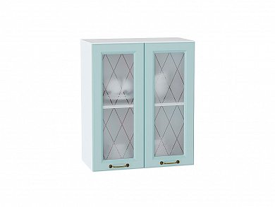 Шкаф верхний с 2-мя остекленными дверцами Ницца 716*600*318 Голубой / Белый