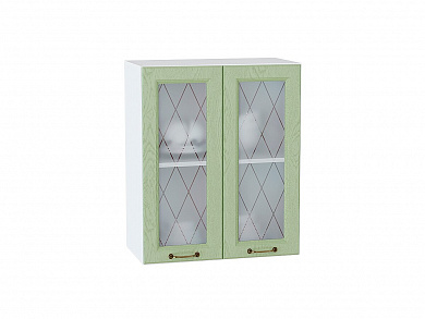 Шкаф верхний с 2-мя остекленными дверцами Ницца 716*600*318 Дуб оливковый / Белый
