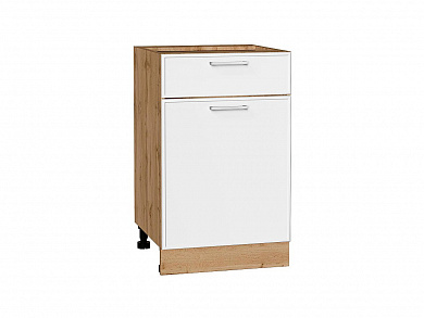 Шкаф нижний с 1-ой дверцей и ящиком Квадро 816*500*481 Белый / Дуб Вотан