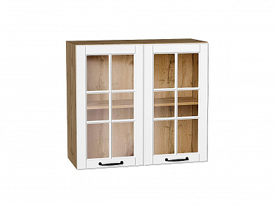 Шкаф верхний с 2-мя остекленными дверцами Дублин 716*800*318 Special White / Дуб Вотан