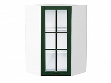 Шкаф верхний угловой остекленный Дублин 920*600*600 Special Green / Белый