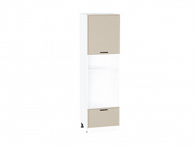 Шкаф пенал с 1-ой дверцей и ящиком под технику Фрейм 2132*600*580 Cream Silk / Белый