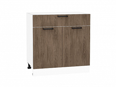 Шкаф нижний с 2-мя дверцами и ящиком Флэт 816*800*478 Brown Casella Oak 2S / Белый