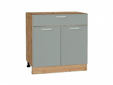 Шкаф нижний с 2-мя дверцами и ящиком Квадро 816*800*481 Аквамарин / Дуб Вотан