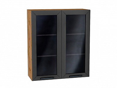 Шкаф верхний с 2-мя остекленными дверцами Глетчер 920*800*318 Маренго Силк / Дуб Вотан