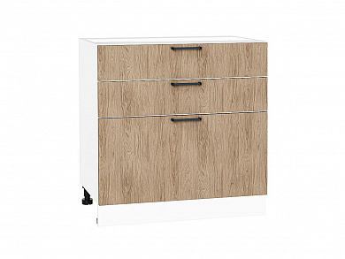 Шкаф нижний с 3-мя ящиками Флэт 816*800*478 Natural Casella Oak 2S / Белый