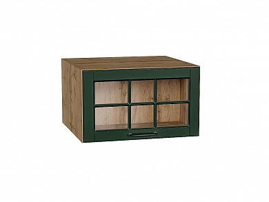 Шкаф верхний горизонтальный остекленный глубокий Дублин 358*600*574 Special Green / Дуб Вотан