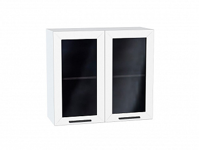 Шкаф верхний с 2-мя остекленными дверцами Глетчер 716*800*318 Айленд Силк / Белый