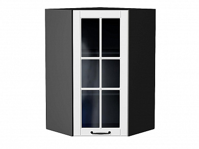 Шкаф верхний угловой остекленный Дублин 920*600*600 Special White / Graphite