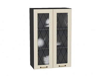 Шкаф верхний с 2-мя остекленными дверцами Ницца 920*600*318 Дуб крем / Graphite
