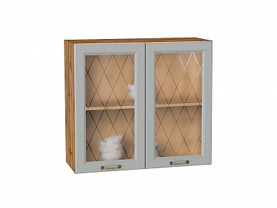 Шкаф верхний с 2-мя остекленными дверцами Ницца 716*800*318 Графит / Дуб Вотан