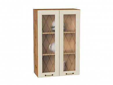 Шкаф верхний с 2-мя остекленными дверцами Ницца 920*600*318 Дуб крем / Дуб Вотан