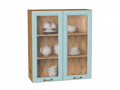 Шкаф верхний с 2-мя остекленными дверцами Ницца 920*800*318 Голубой / Дуб Вотан