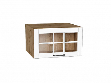 Шкаф верхний горизонтальный остекленный глубокий Дублин 358*600*574 Special White / Дуб Вотан