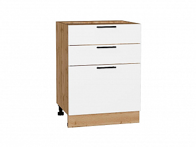 Шкаф нижний с 3-мя ящиками Лайт 816*600*480 Special White / Дуб Вотан