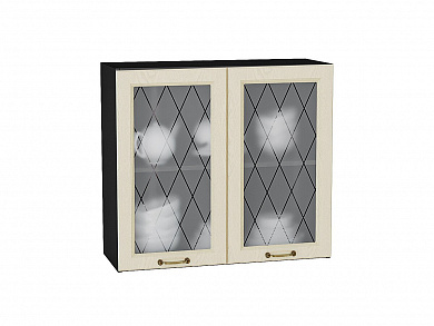 Шкаф верхний с 2-мя остекленными дверцами Ницца 716*800*318 Дуб крем / Graphite