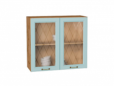 Шкаф верхний с 2-мя остекленными дверцами Ницца 716*800*318 Голубой / Дуб Вотан