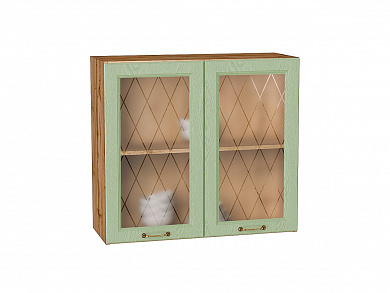 Шкаф верхний с 2-мя остекленными дверцами Ницца 716*800*318 Дуб оливковый / Дуб Вотан