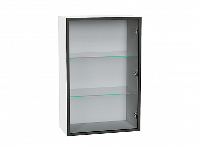 Шкаф верхний с 1-ой остекленной дверцей (полки стекло) 920*600*322 Черный / Белый