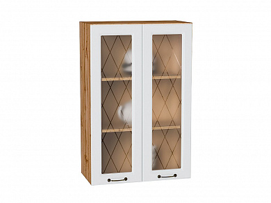 Шкаф верхний с 2-мя остекленными дверцами Ницца 920*600*318 Белый / Дуб Вотан