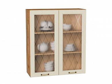 Шкаф верхний с 2-мя остекленными дверцами Ницца 920*800*318 Дуб крем / Дуб Вотан