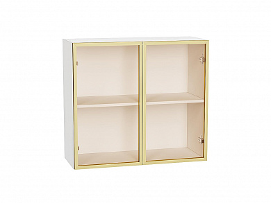 Шкаф верхний с 2-мя остекленными дверцами 716*800*322 Золотой / Белый