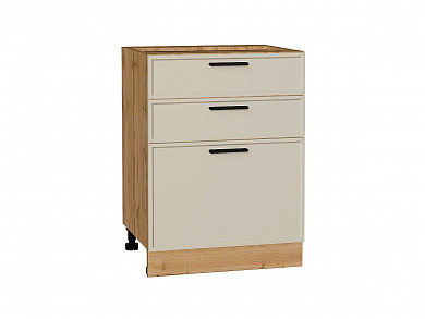 Шкаф нижний с 3-мя ящиками Фрейм 816*600*484 Cream Silk / Дуб Вотан